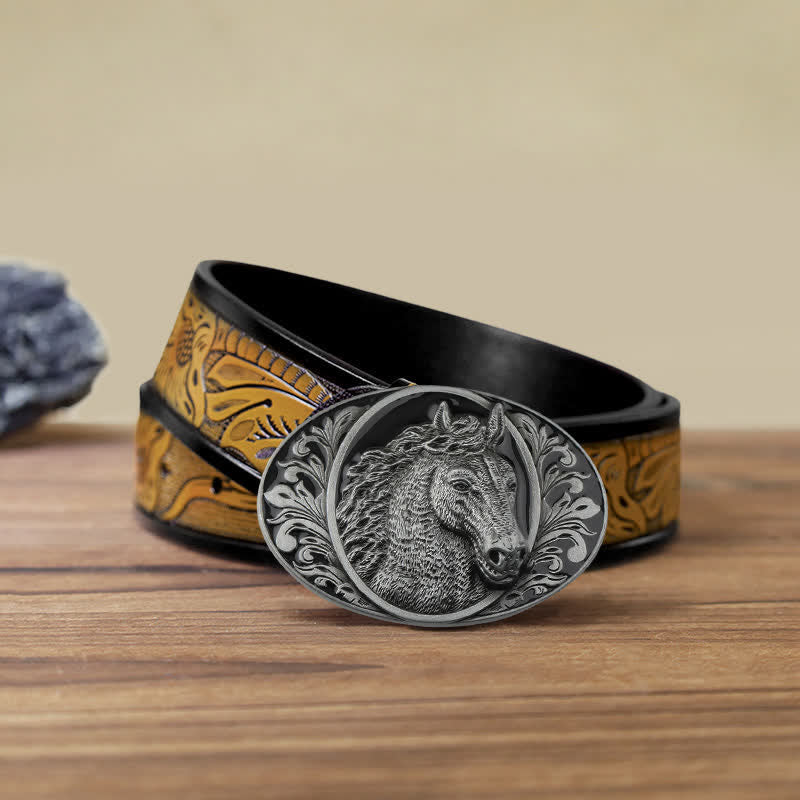 Ceinture en cuir à boucle tête de cheval pour homme