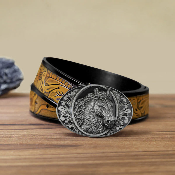 Ceinture en cuir à boucle tête de cheval pour homme