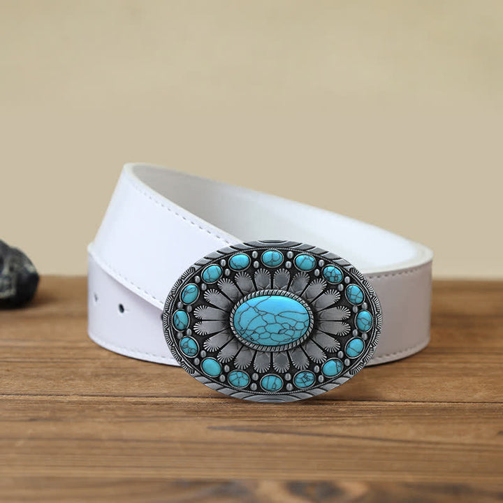 Ceinture en cuir à boucle turquoise éblouissante pour homme