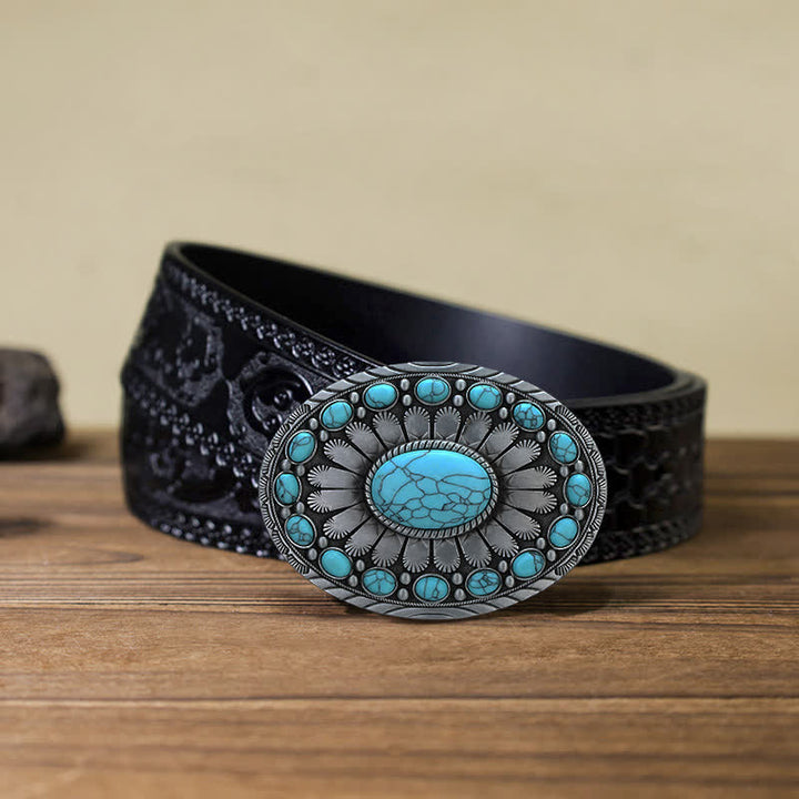 Ceinture en cuir à boucle turquoise éblouissante pour homme