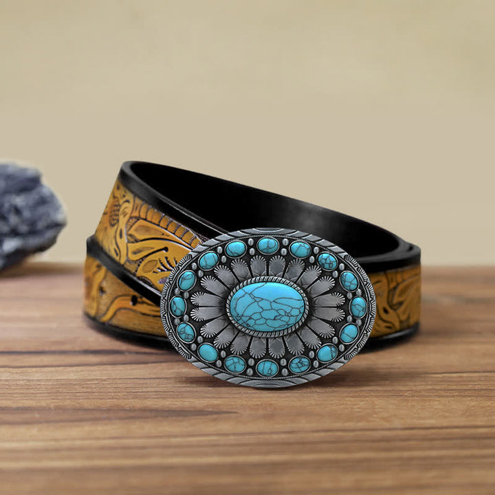 Ceinture en cuir à boucle turquoise éblouissante pour homme