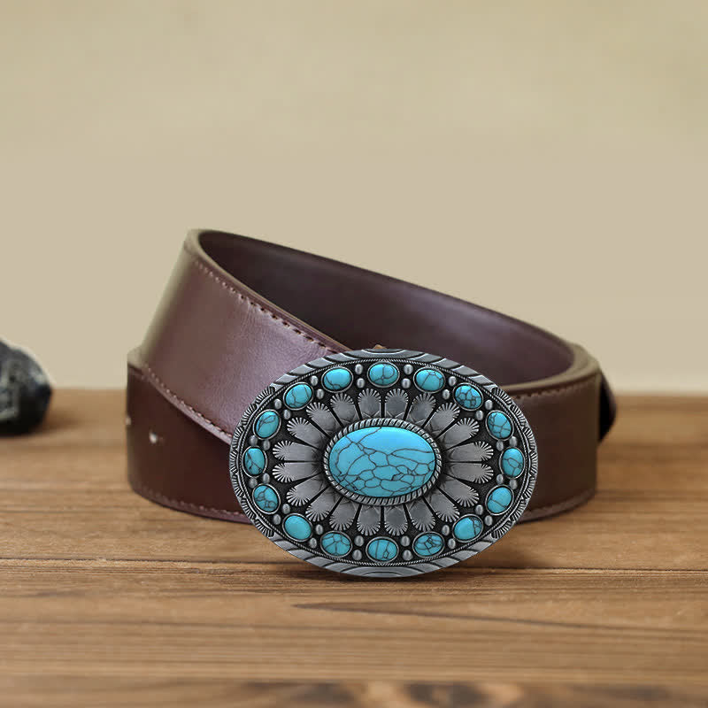 Ceinture en cuir à boucle turquoise éblouissante pour homme