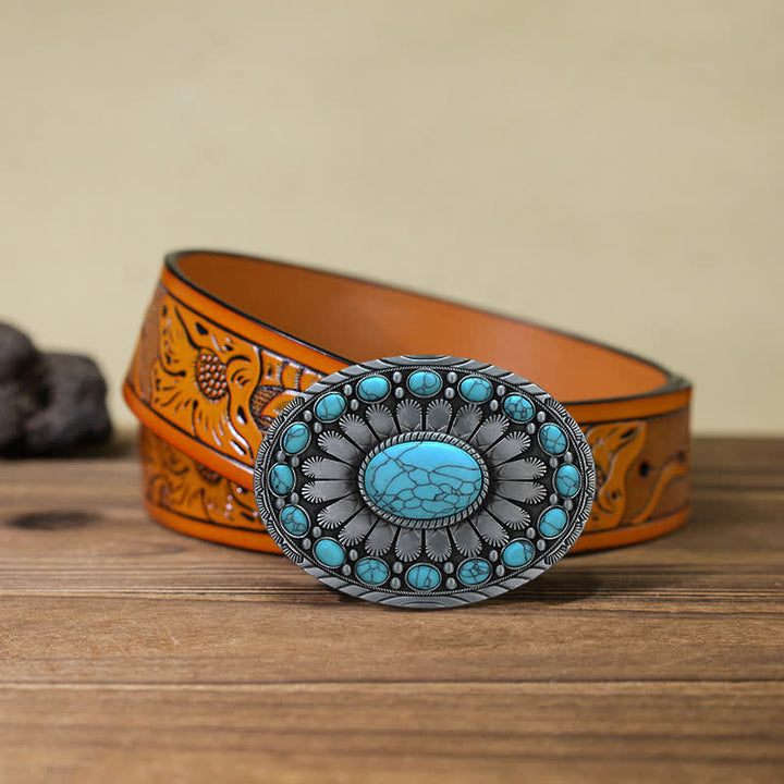 Ceinture en cuir à boucle turquoise éblouissante pour homme