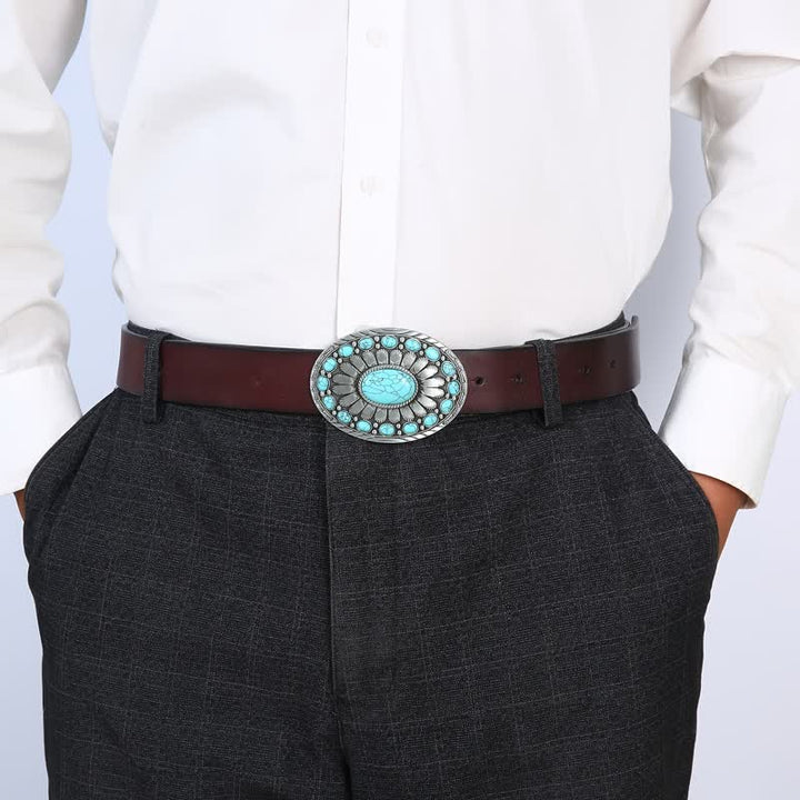 Ceinture en cuir à boucle turquoise éblouissante pour homme