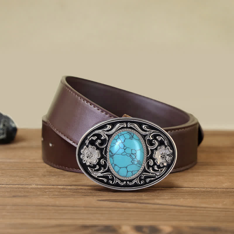 Ceinture en cuir à boucle western en pierre turquoise DIY pour homme