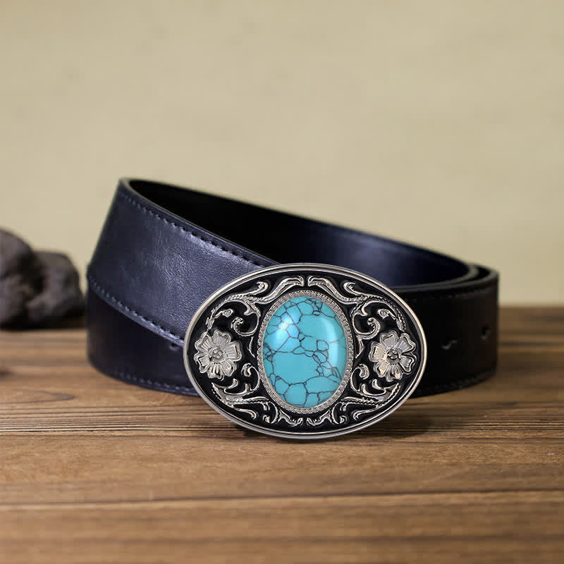 Ceinture en cuir à boucle western en pierre turquoise DIY pour homme