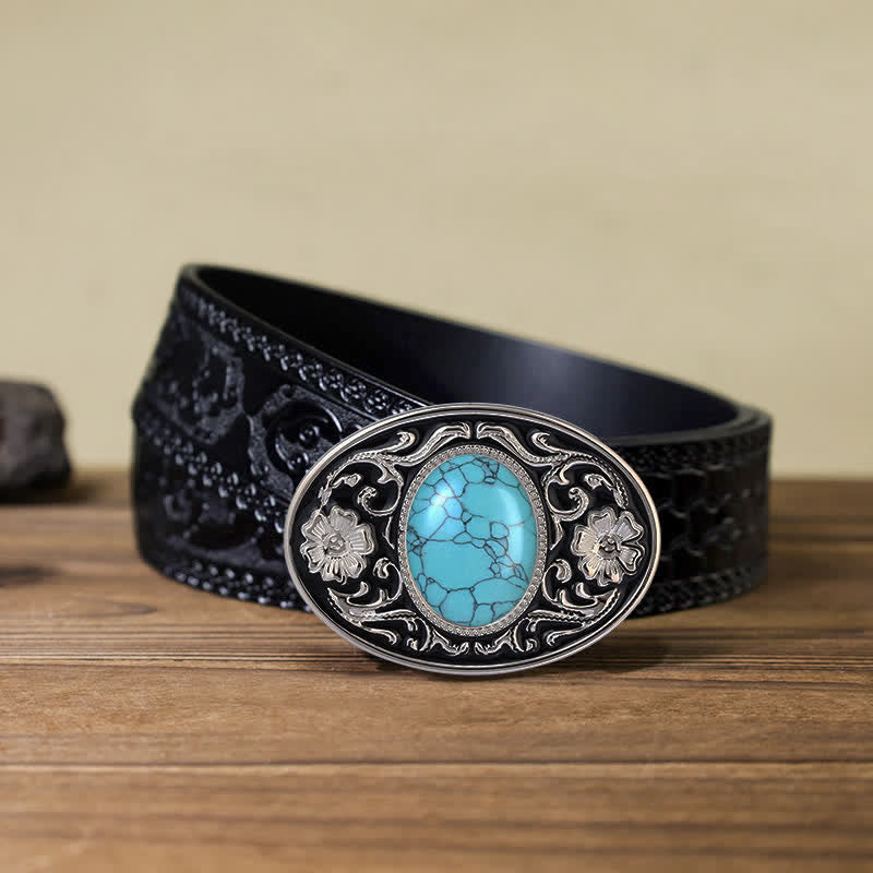 Ceinture en cuir à boucle western en pierre turquoise DIY pour homme