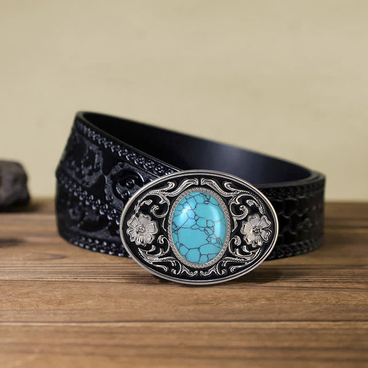 Ceinture en cuir à boucle western en pierre turquoise DIY pour homme