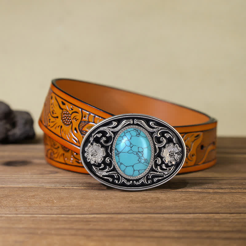 Ceinture en cuir à boucle western en pierre turquoise DIY pour homme