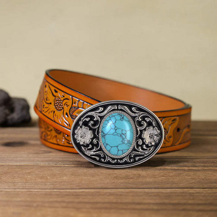 Ceinture en cuir à boucle western en pierre turquoise DIY pour homme