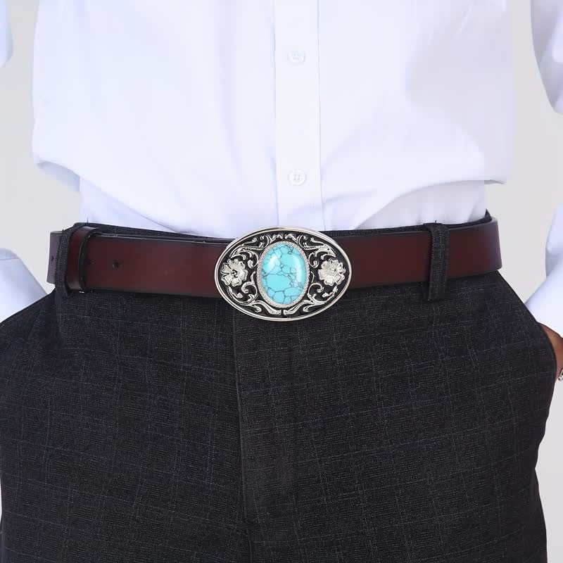 Ceinture en cuir à boucle western en pierre turquoise DIY pour homme