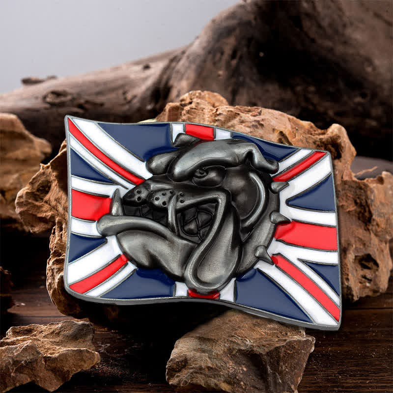 Ceinture en cuir à boucle pour homme avec drapeau britannique et tête de bouledogue