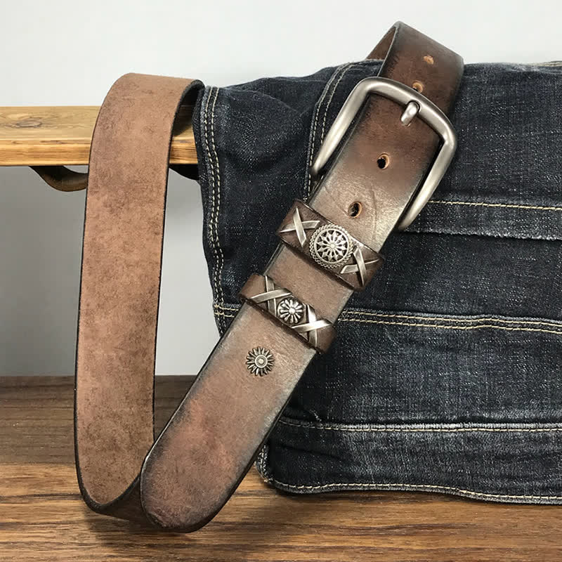 Ceinture en cuir cloutée unique pour homme, faite à la main