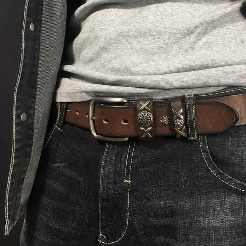 Ceinture en cuir cloutée unique pour homme, faite à la main