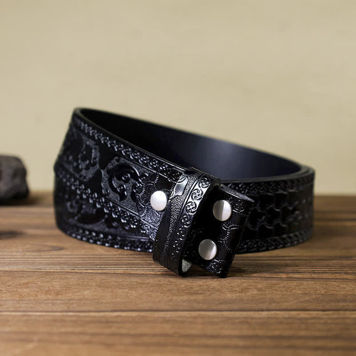 Ceinture en cuir avec boucle en plumes sculptées pour homme