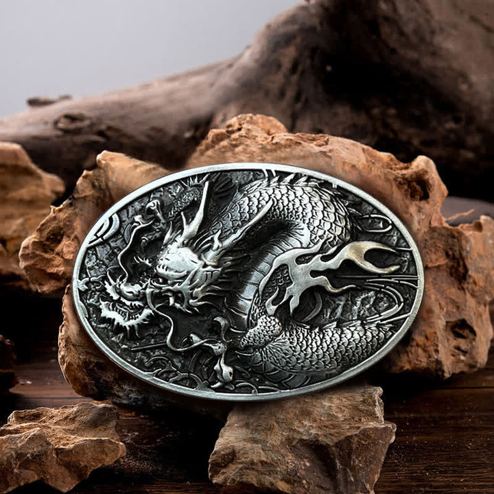 Ceinture en cuir à grande boucle pour homme avec dragon de feu