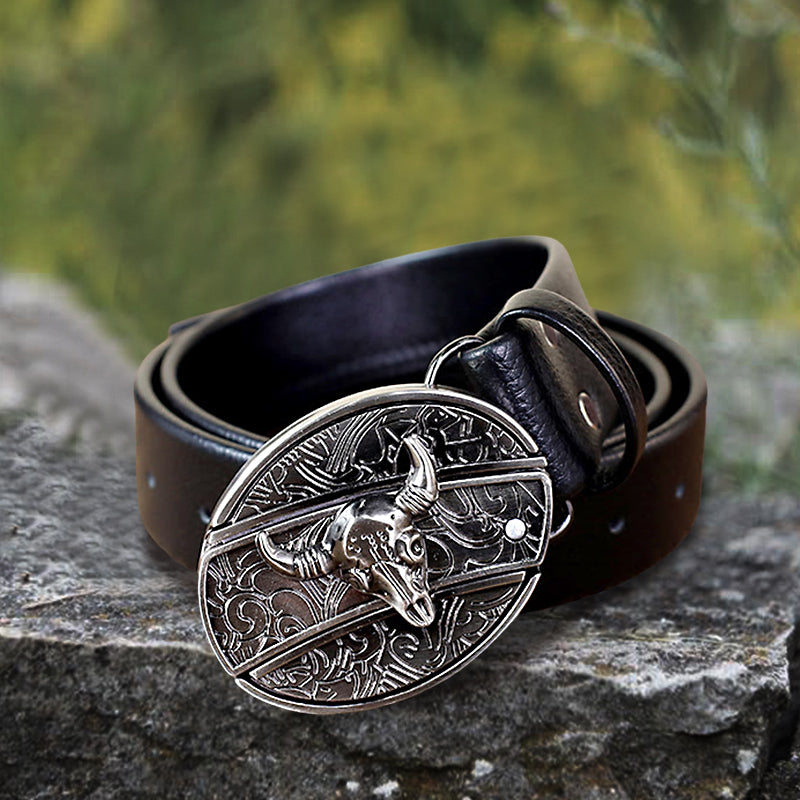 Ceinture en cuir pour homme avec tête de taureau et couteau pliant