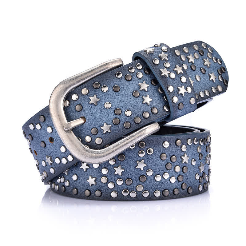 Ceinture en cuir cloutée à rivets pour femme, motif nuit étoilée