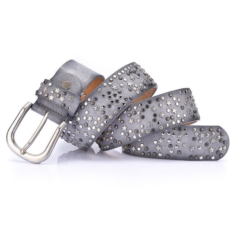Ceinture en cuir cloutée à rivets pour femme, motif nuit étoilée