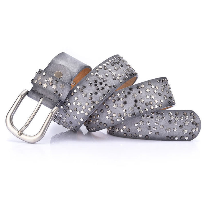 Ceinture en cuir cloutée à rivets pour femme, motif nuit étoilée