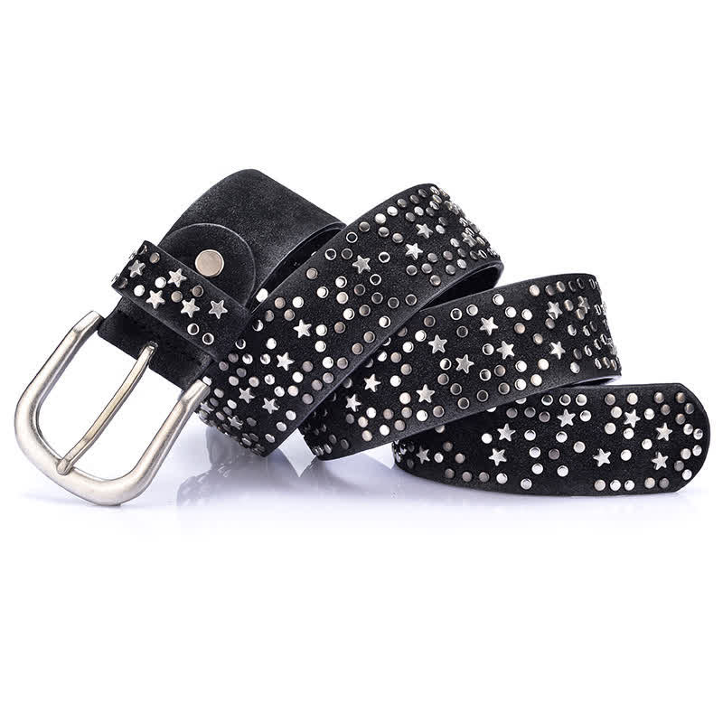 Ceinture en cuir cloutée à rivets pour femme, motif nuit étoilée