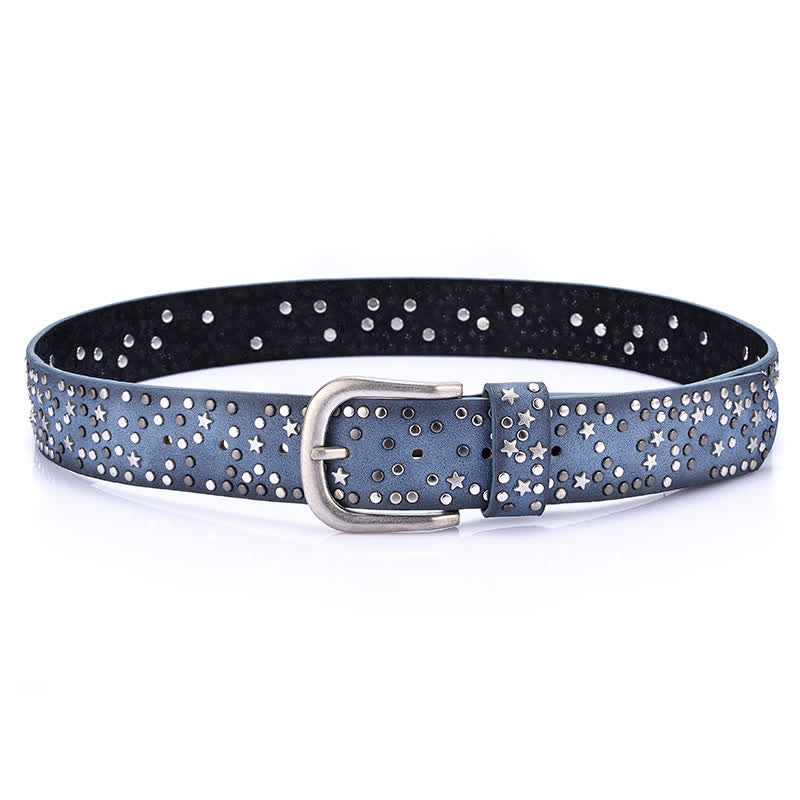 Ceinture en cuir cloutée à rivets pour femme, motif nuit étoilée