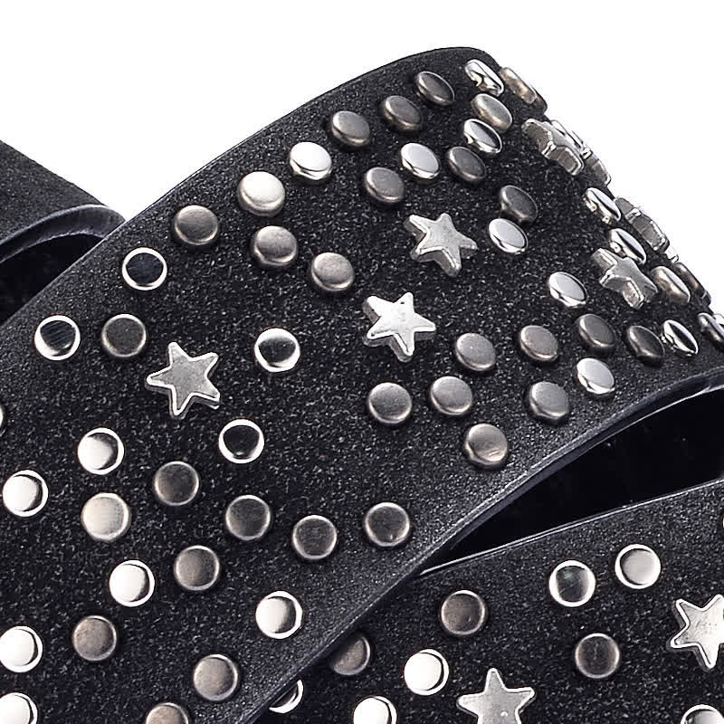 Ceinture en cuir cloutée à rivets pour femme, motif nuit étoilée