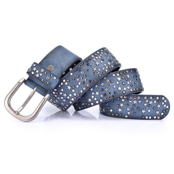 Ceinture en cuir cloutée à rivets pour femme, motif nuit étoilée
