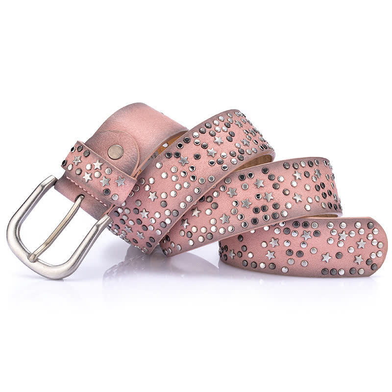 Ceinture en cuir cloutée à rivets pour femme, motif nuit étoilée