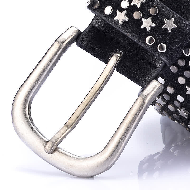 Ceinture en cuir cloutée à rivets pour femme, motif nuit étoilée