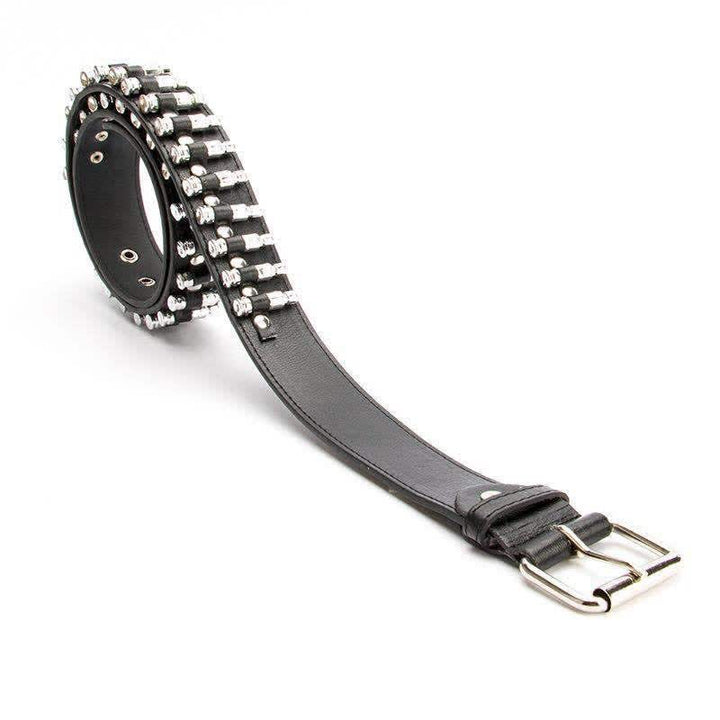 Ceinture en cuir cloutée noire à rivets et motif Bullets Punk Rock