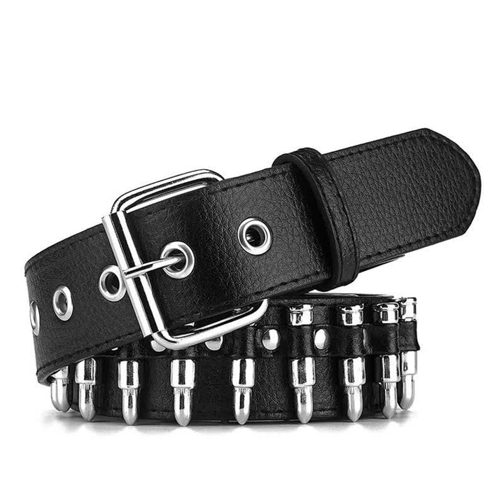 Ceinture en cuir cloutée noire à rivets et motif Bullets Punk Rock