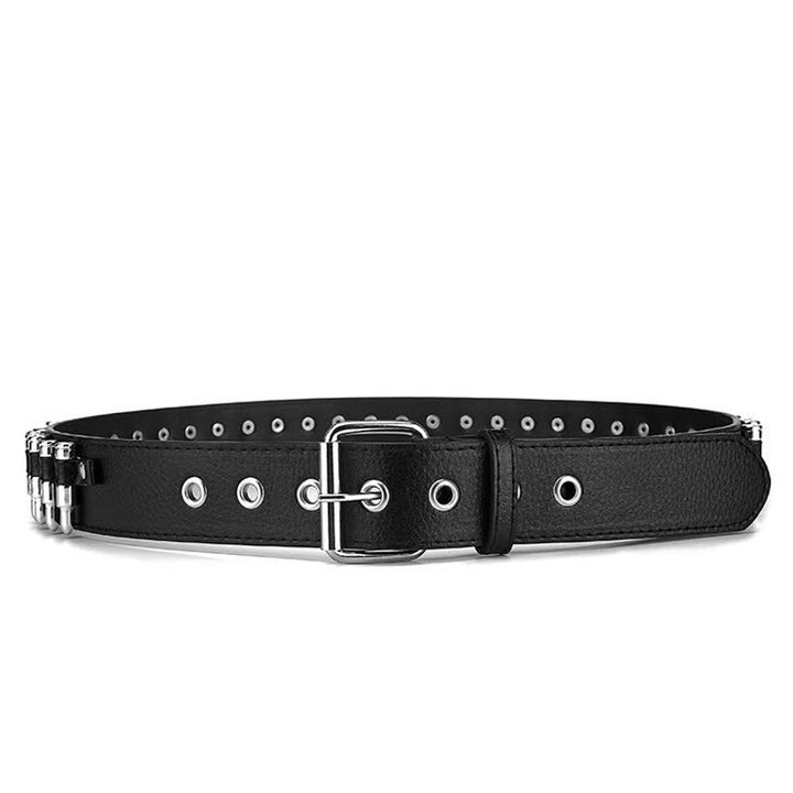 Ceinture en cuir cloutée noire à rivets et motif Bullets Punk Rock