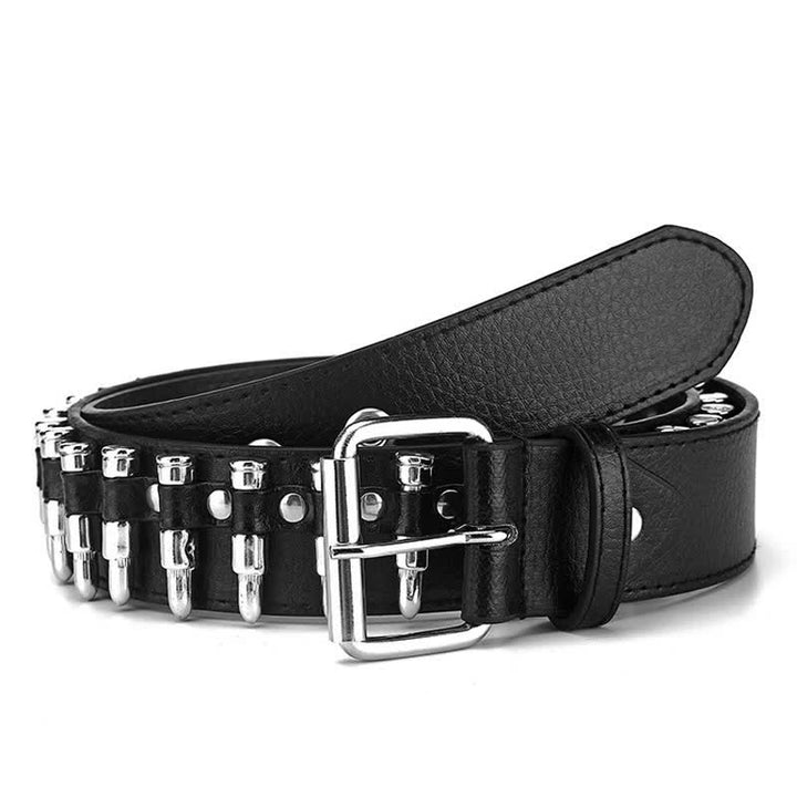 Ceinture en cuir cloutée noire à rivets et motif Bullets Punk Rock