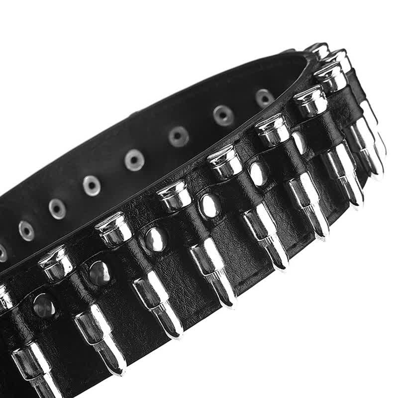 Ceinture en cuir cloutée noire à rivets et motif Bullets Punk Rock