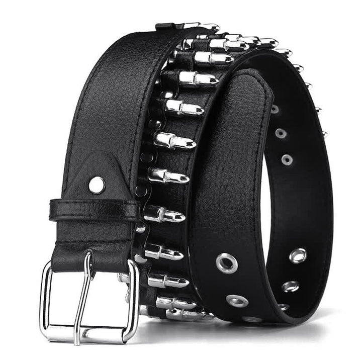 Ceinture en cuir cloutée noire à rivets et motif Bullets Punk Rock