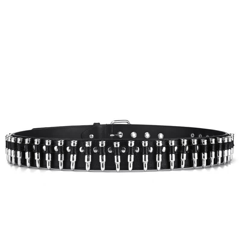 Ceinture en cuir cloutée noire à rivets et motif Bullets Punk Rock