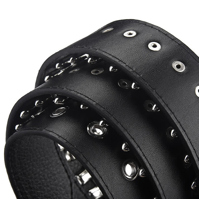 Ceinture en cuir cloutée noire à rivets et motif Bullets Punk Rock