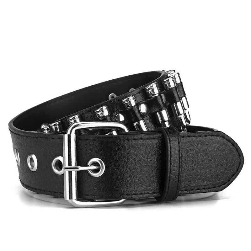 Ceinture en cuir cloutée noire à rivets et motif Bullets Punk Rock