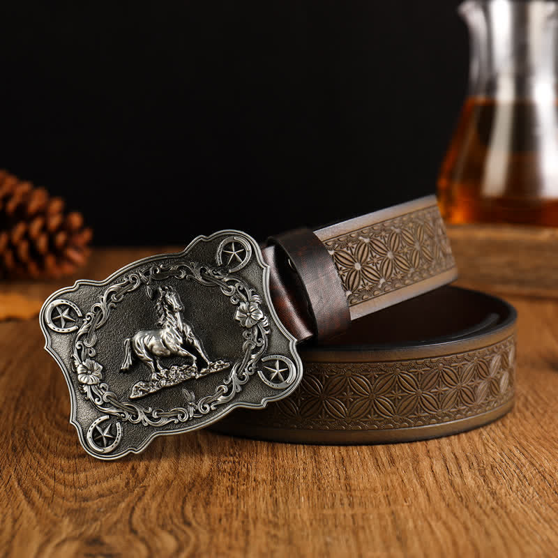 Ceinture en cuir à motif tissé en relief pour homme Sturdy Steed