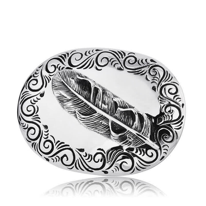 Ceinture en cuir avec boucle en plumes sculptées pour homme
