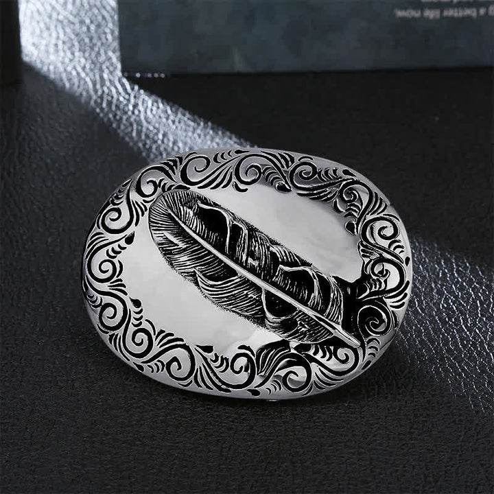 Ceinture en cuir avec boucle en plumes sculptées pour homme