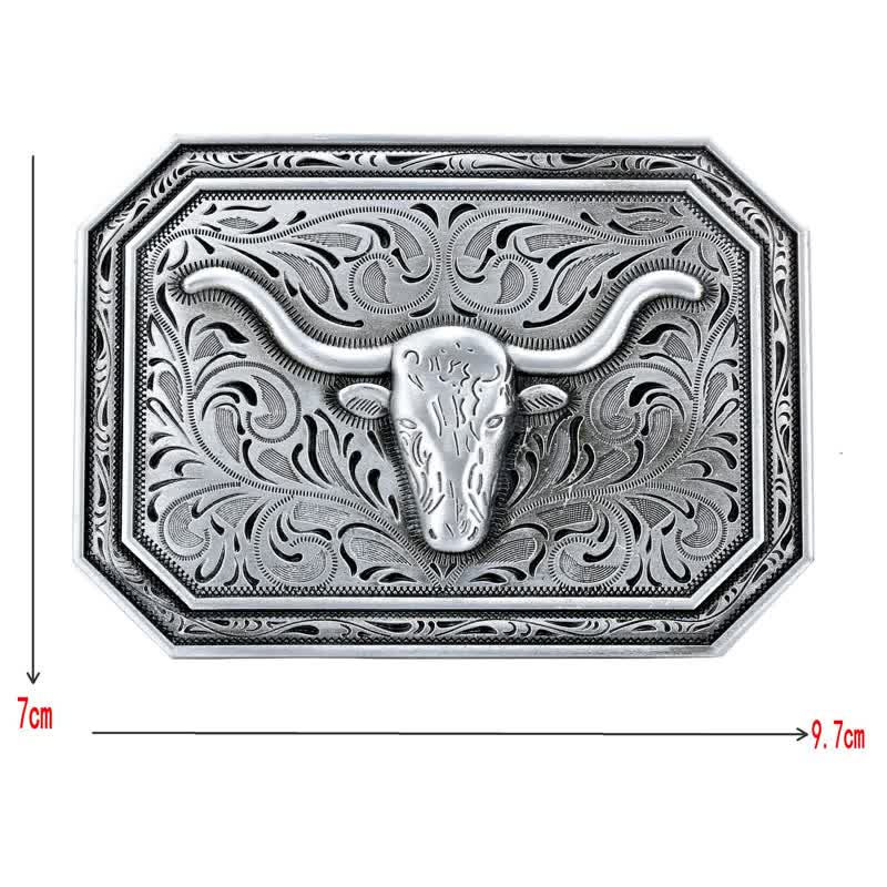 Ceinture en cuir à boucle simple pour homme avec tête de taureau à longues cornes