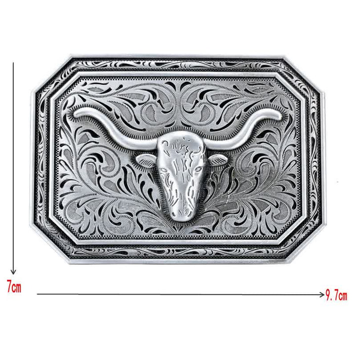Ceinture en cuir à boucle simple pour homme avec tête de taureau à longues cornes