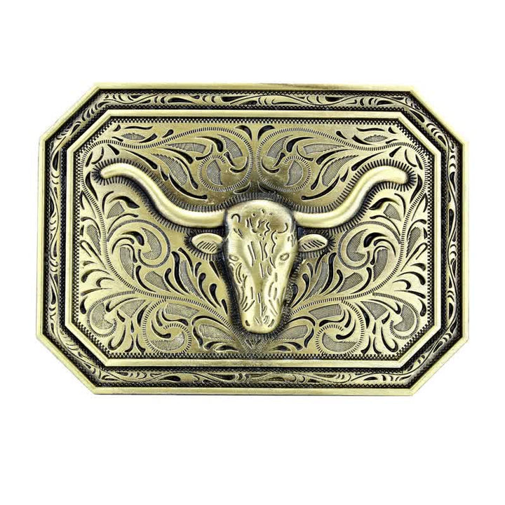Ceinture en cuir à boucle simple pour homme avec tête de taureau à longues cornes