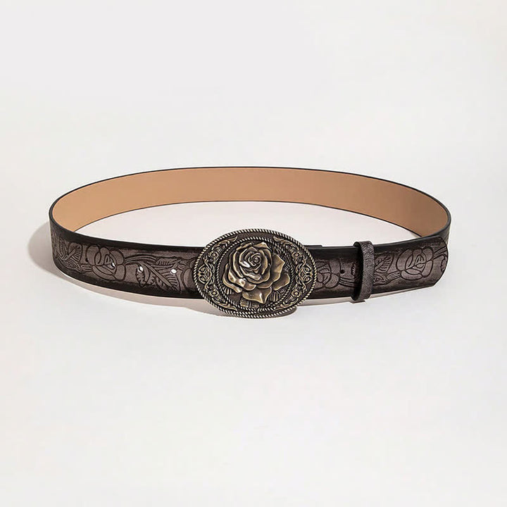 Ceinture en cuir imprimé avec boucle en forme de rose de style occidental