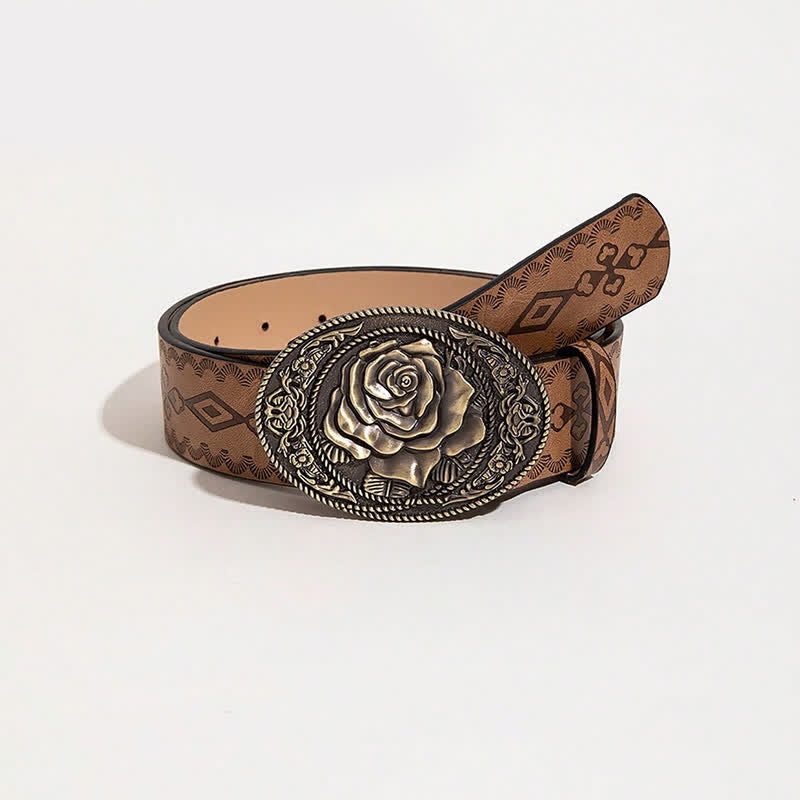 Ceinture en cuir imprimé avec boucle en forme de rose de style occidental