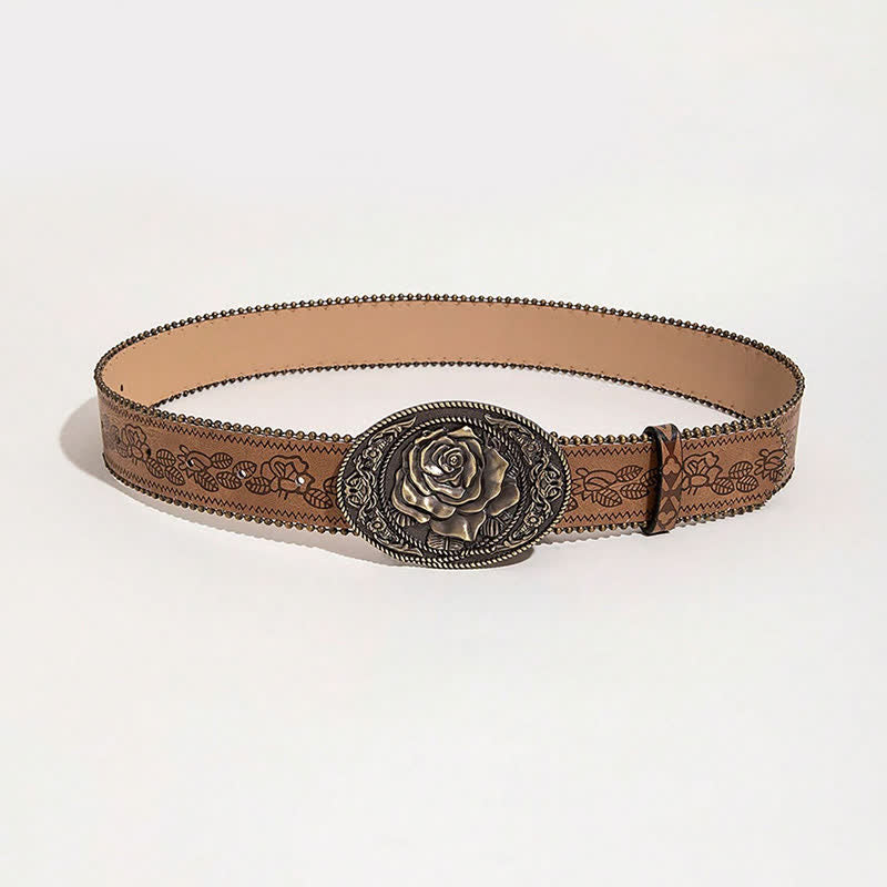 Ceinture en cuir imprimé avec boucle en forme de rose de style occidental