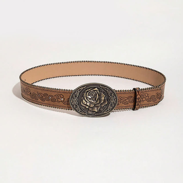 Ceinture en cuir imprimé avec boucle en forme de rose de style occidental
