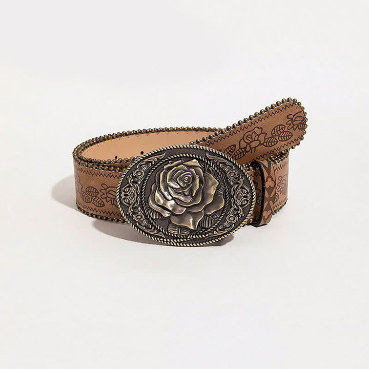 Ceinture en cuir imprimé avec boucle en forme de rose de style occidental